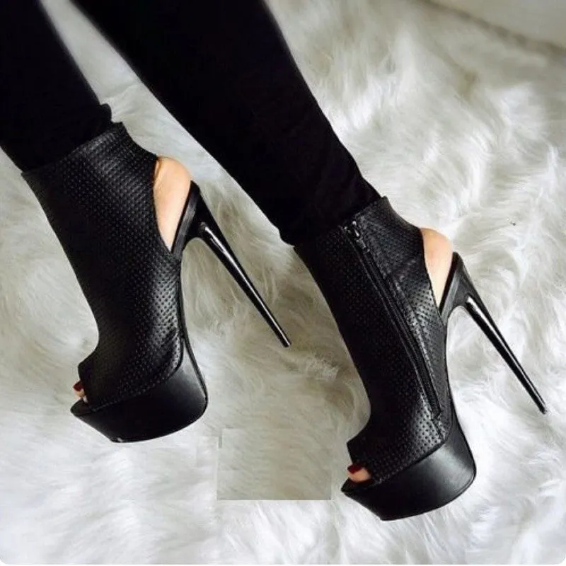 2020 New Summer Shoes Women Ankle Boots Open Toe High Heels 16 cm Stiletto Boots Slingback Womens Black Party Zip Botas Mujer Fashion Nova Shoes