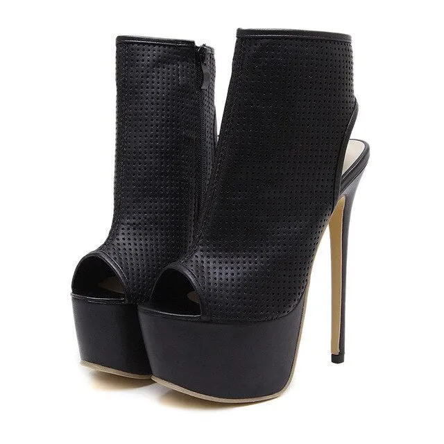 2020 New Summer Shoes Women Ankle Boots Open Toe High Heels 16 cm Stiletto Boots Slingback Womens Black Party Zip Botas Mujer Fashion Nova Shoes
