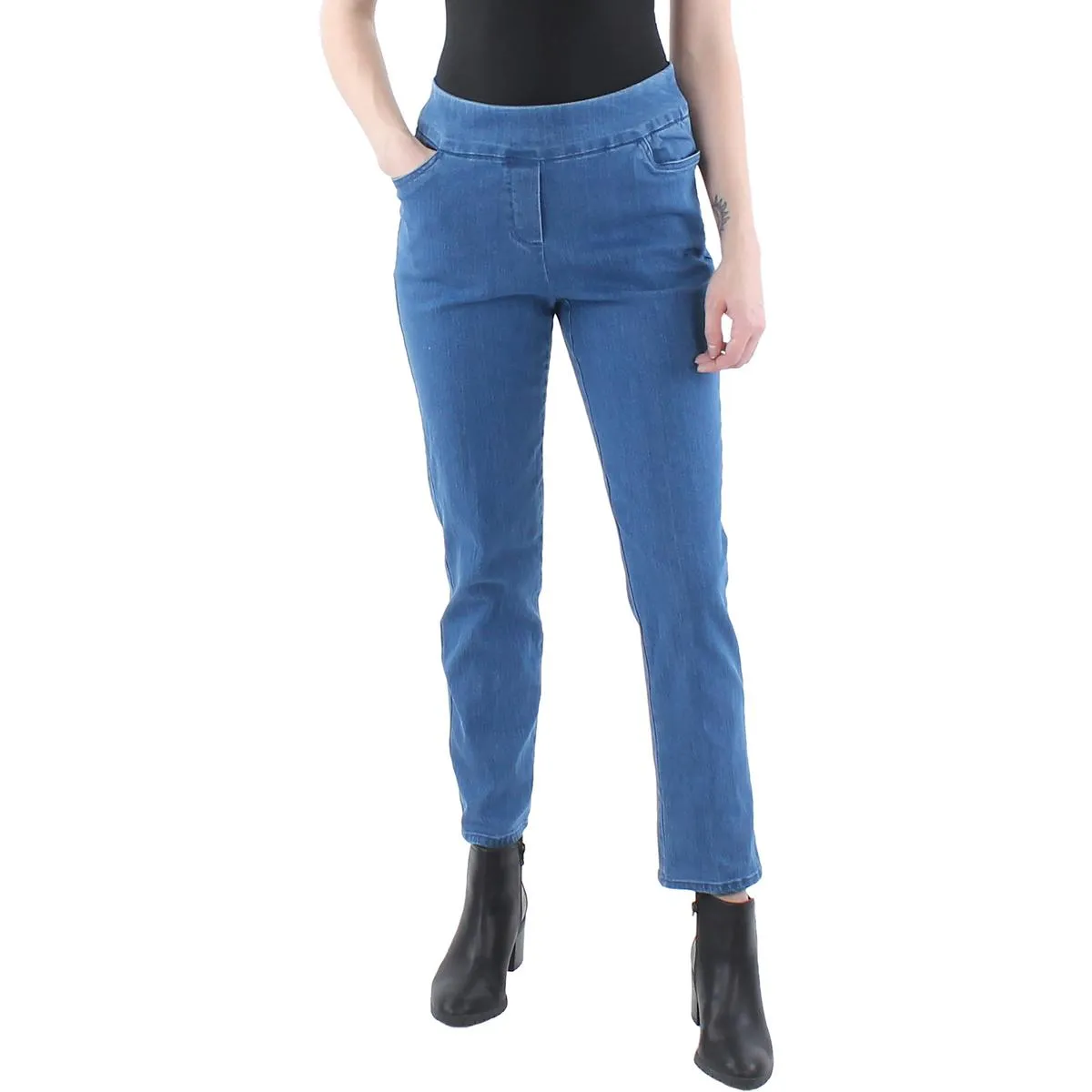 Alfred Dunner Womens Petites Mid Rise Modern Fit Straight Leg Jeans