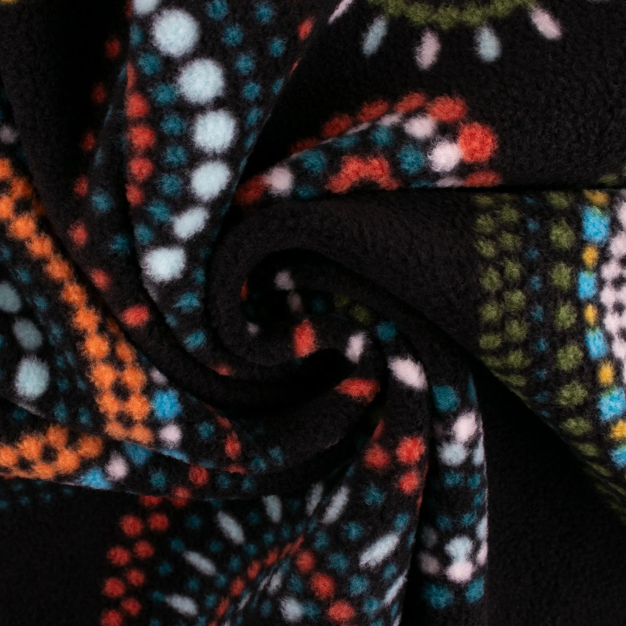 Anti-Pill Fleece Print - SLIPPY - Cercles dots - Black