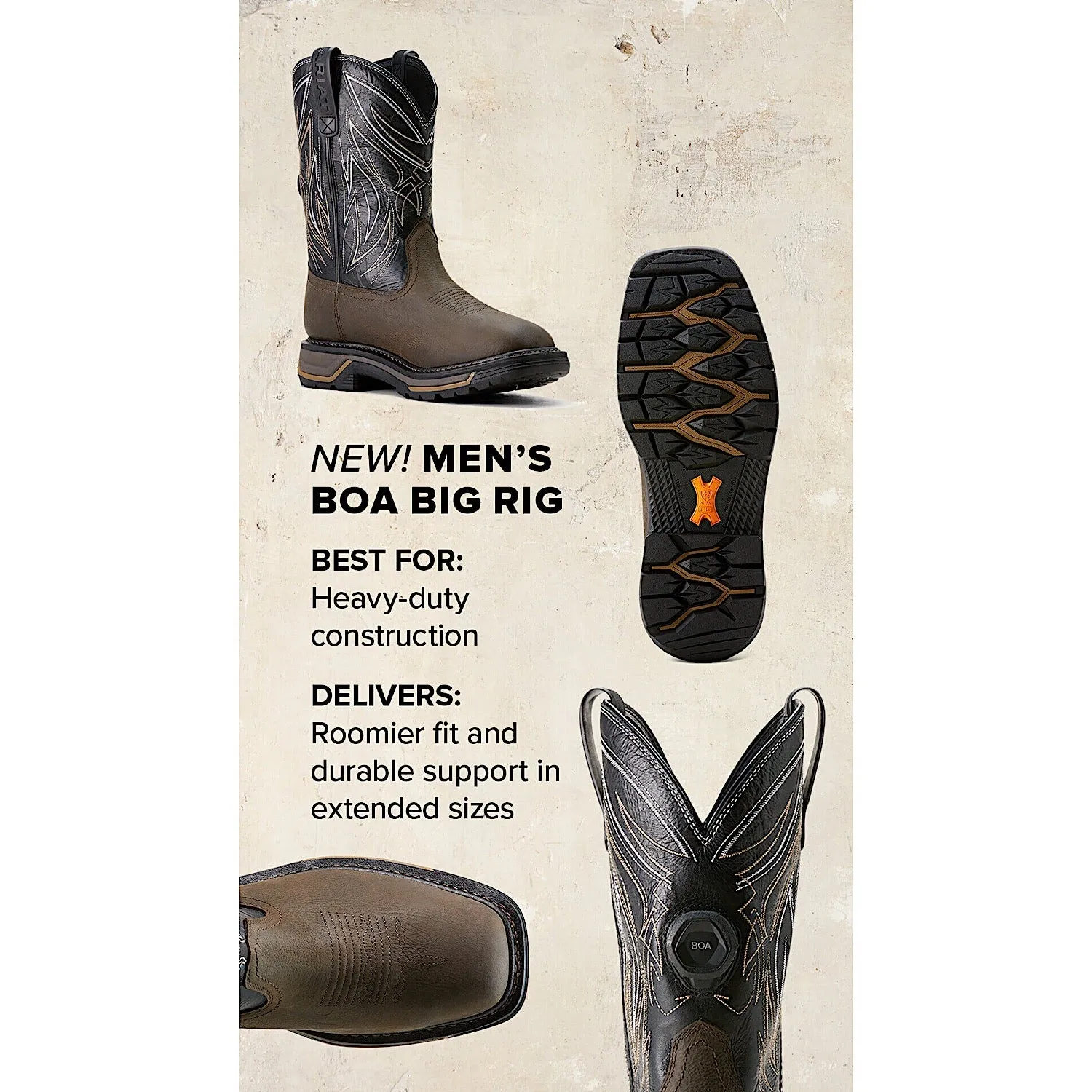 Ariat Men's H20 Big Rig Boa Work Boot - Iron Coffee/Black Ariat Shoes
