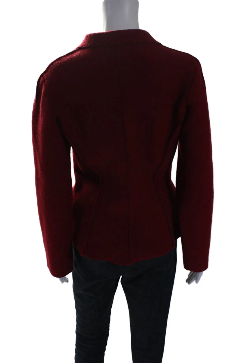 Balmain Womens Wool Collared Long Sleeve Button Up Jacket Red