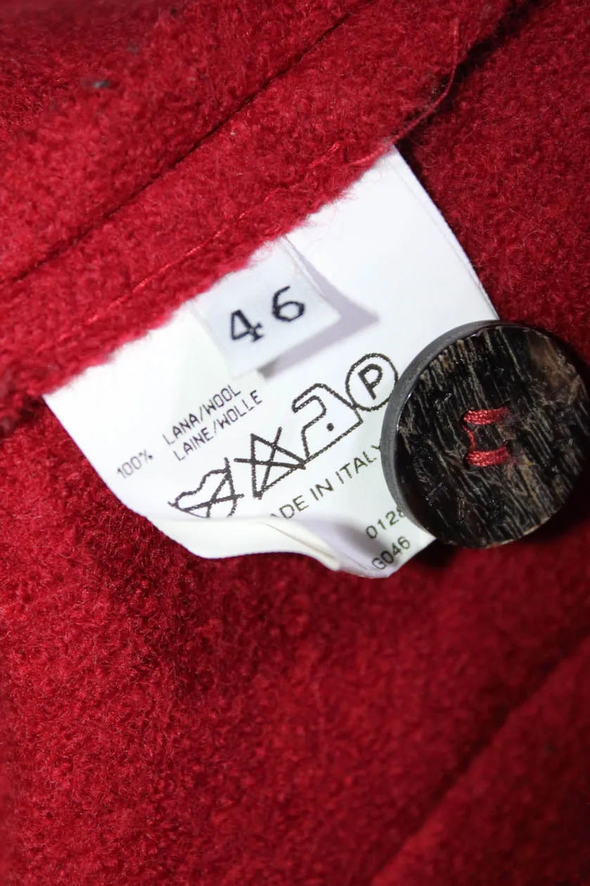 Balmain Womens Wool Collared Long Sleeve Button Up Jacket Red