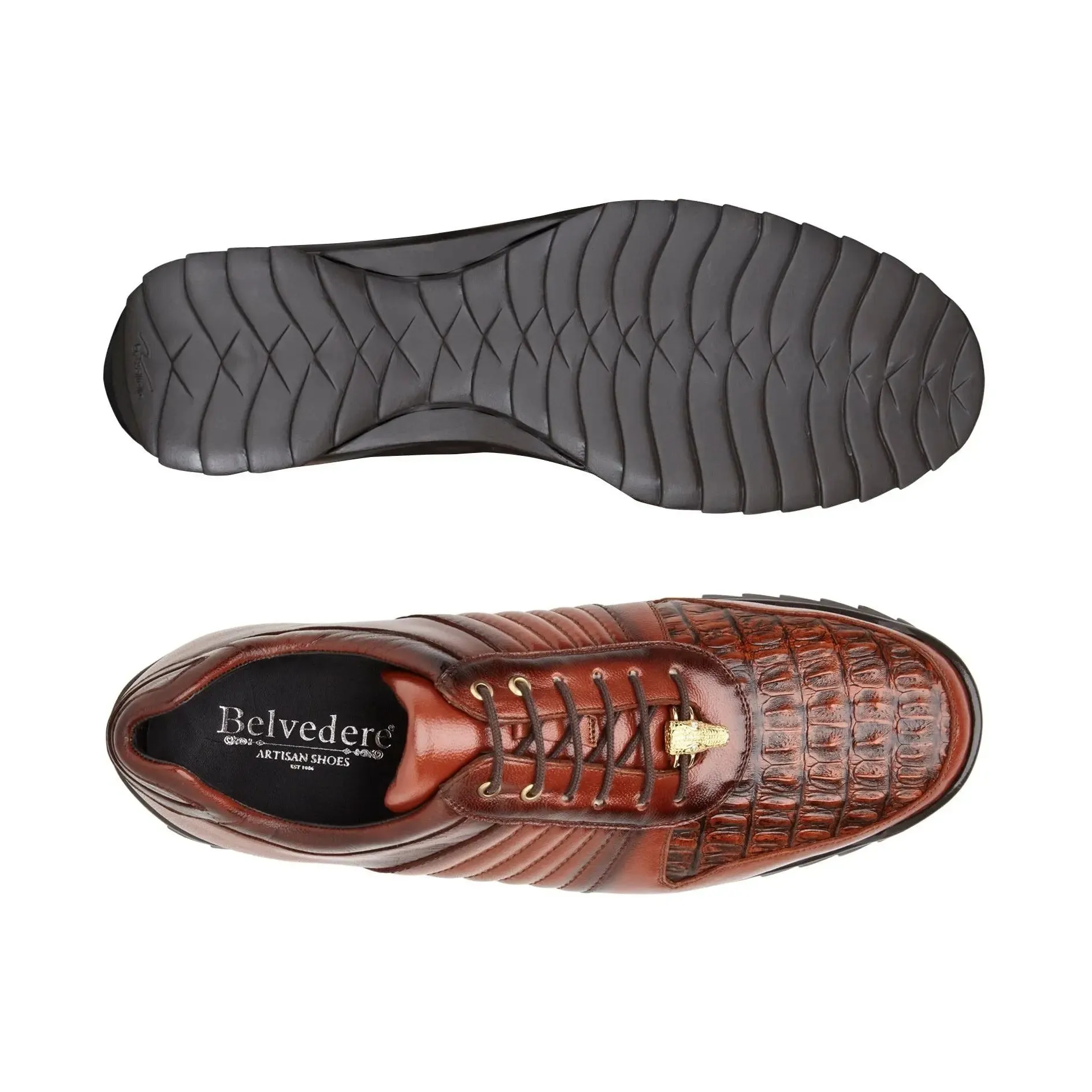 Belvedere Exotic Skin Shoes Belvedere Astor in Antique Sport Genuine Caiman Crocodile & Soft Calf Sneakers