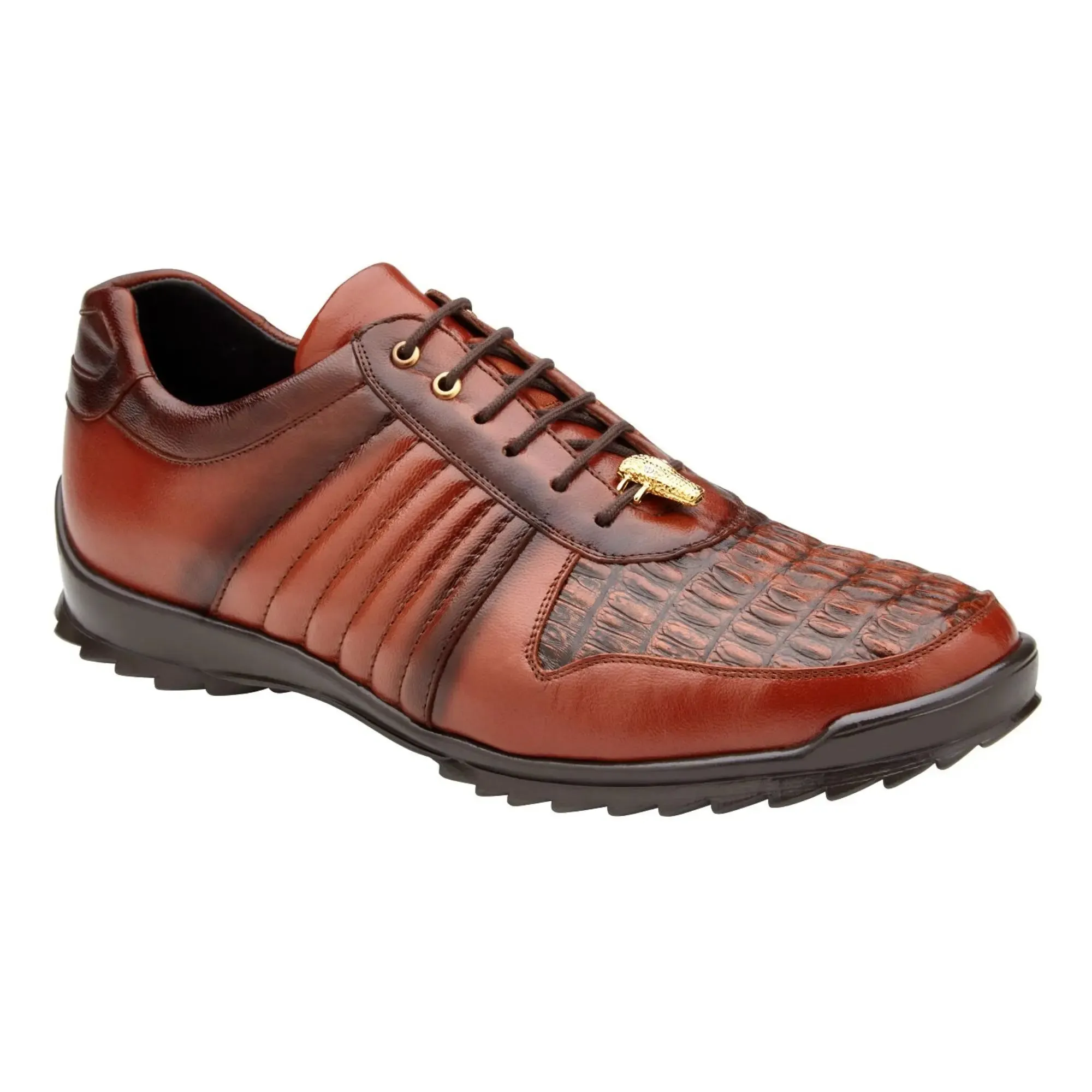 Belvedere Exotic Skin Shoes Belvedere Astor in Antique Sport Genuine Caiman Crocodile & Soft Calf Sneakers