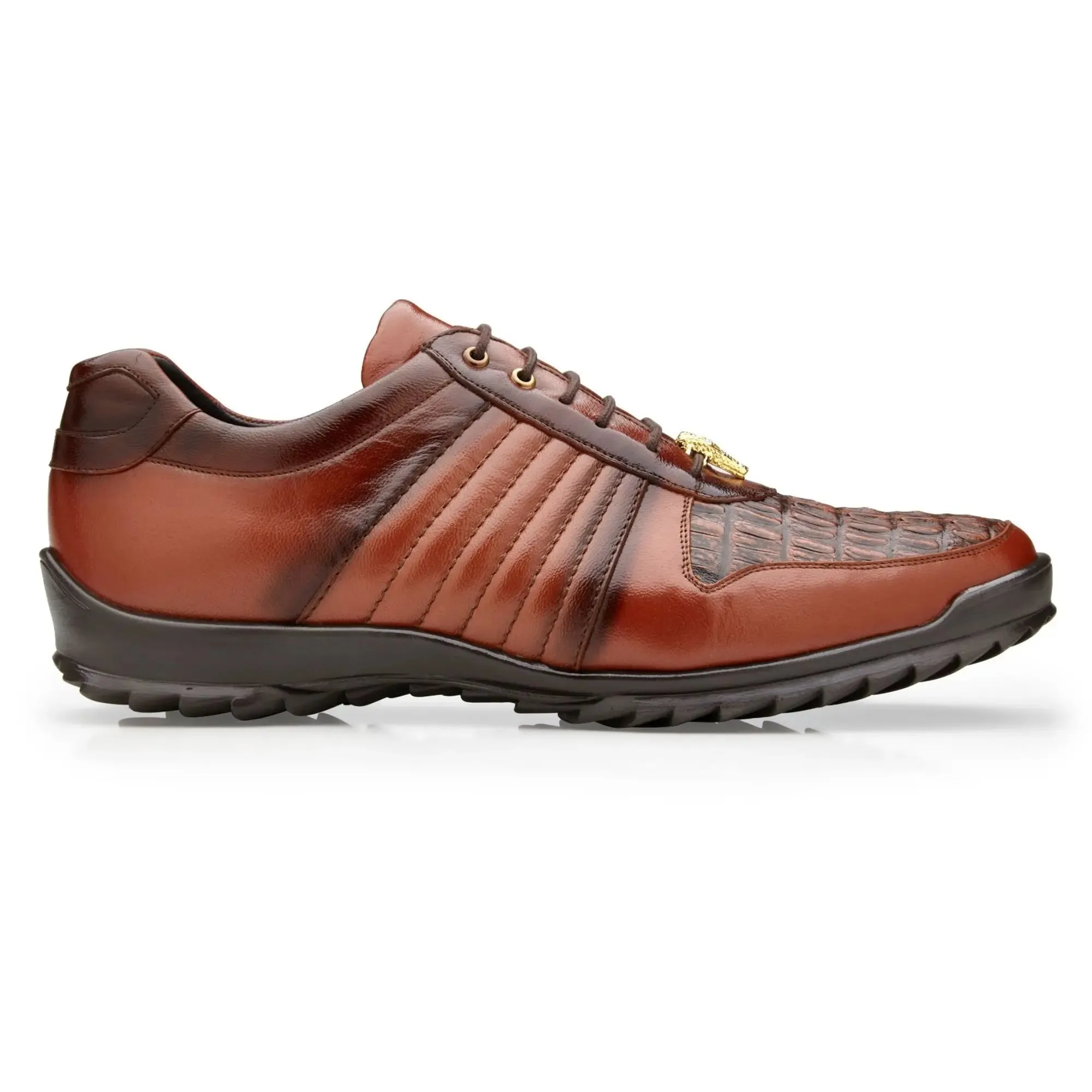 Belvedere Exotic Skin Shoes Belvedere Astor in Antique Sport Genuine Caiman Crocodile & Soft Calf Sneakers