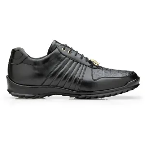 Belvedere Exotic Skin Shoes Belvedere Astor in Black Genuine Caiman Crocodile & Soft Calf Sneakers