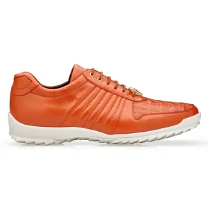 Belvedere Exotic Skin Shoes Belvedere Astor in Orange Genuine Caiman Crocodile & Soft Calf Sneakers