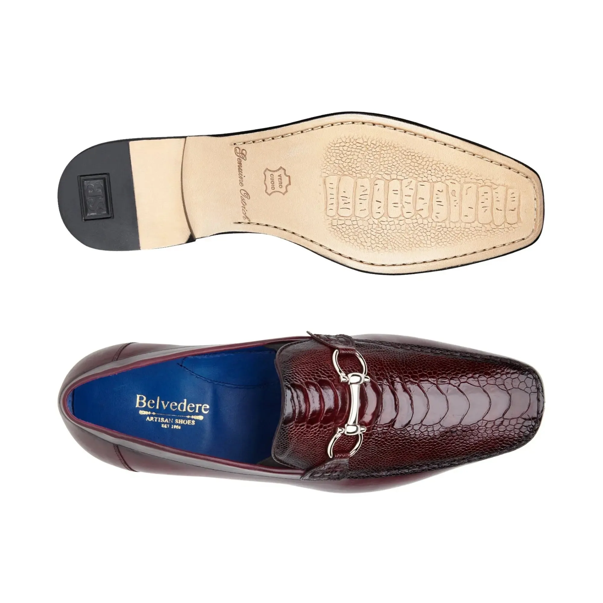 Belvedere Exotic Skin Shoes Belvedere Bruno in Dark Burgundy Genuine Ostrich Leg and Italian Calf Loafers