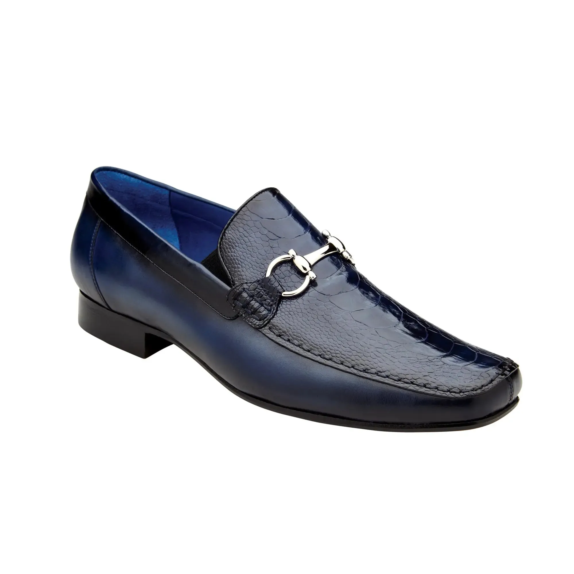 Belvedere Exotic Skin Shoes Belvedere Bruno in Navy Genuine Ostrich Leg and Italian Calf Loafers