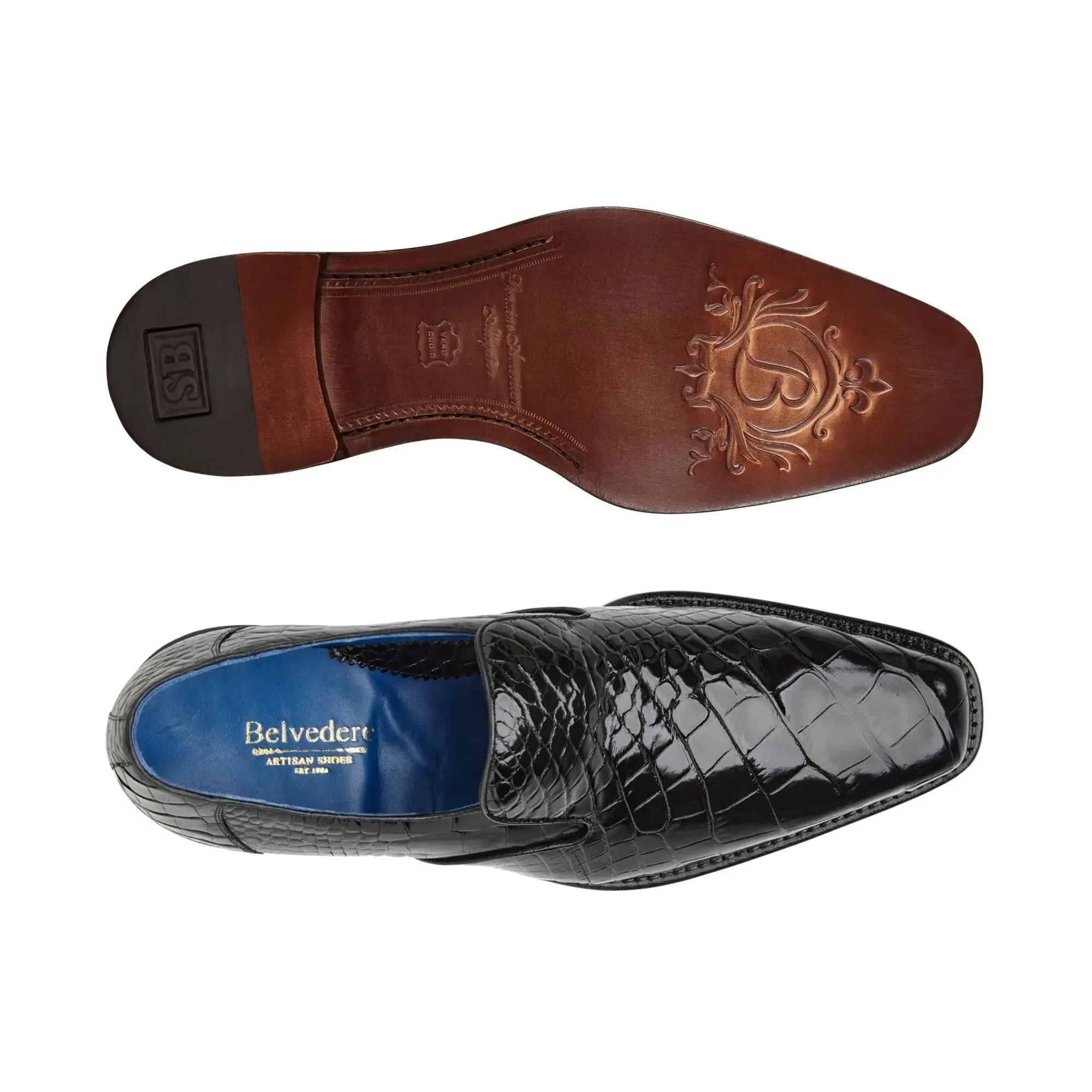 Belvedere Exotic Skin Shoes Belvedere Genova in Black Genuine American Alligator Loafers