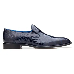 Belvedere Exotic Skin Shoes Belvedere Genova in Navy Genuine American Alligator Loafers