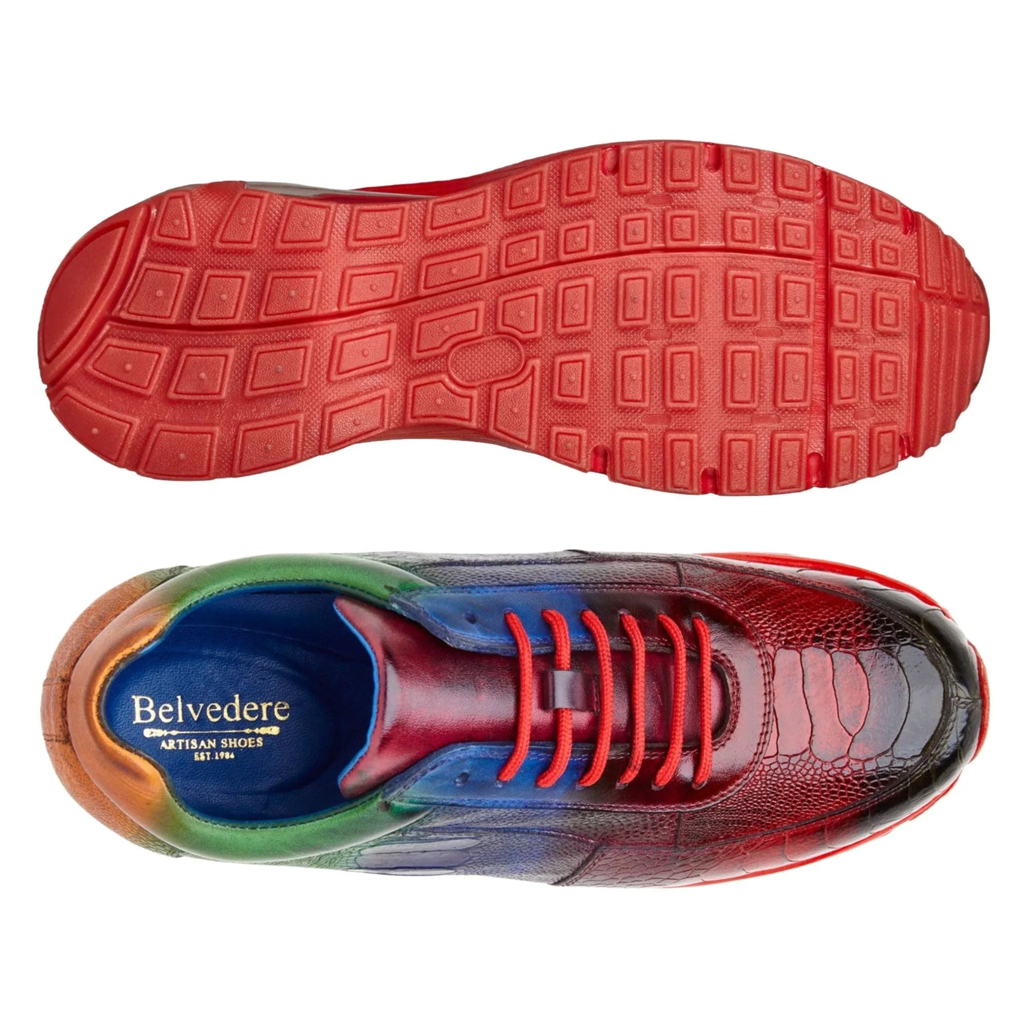 Belvedere Exotic Skin Shoes Belvedere George in Multicolor Genuine Ostrich Hand-painted Sneakers