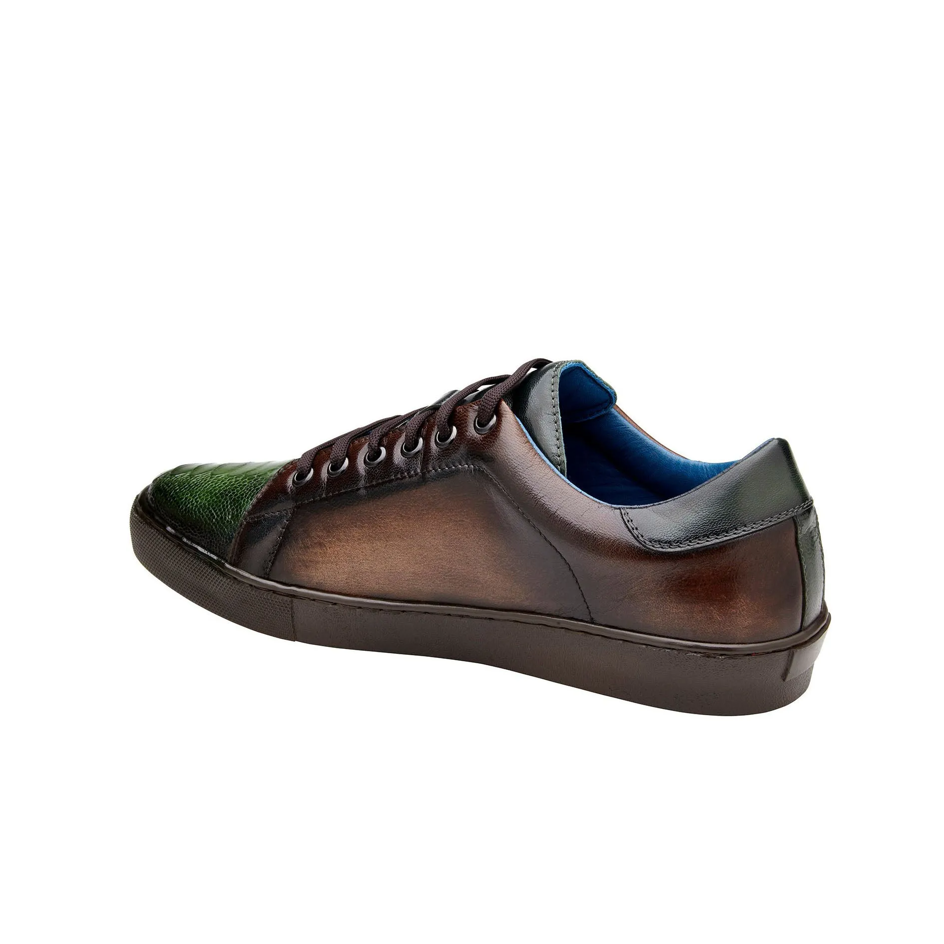 Belvedere Exotic Skin Shoes Belvedere Stone in Chocolate Brown / Forest Ostrich & Italian Leather Sneakers