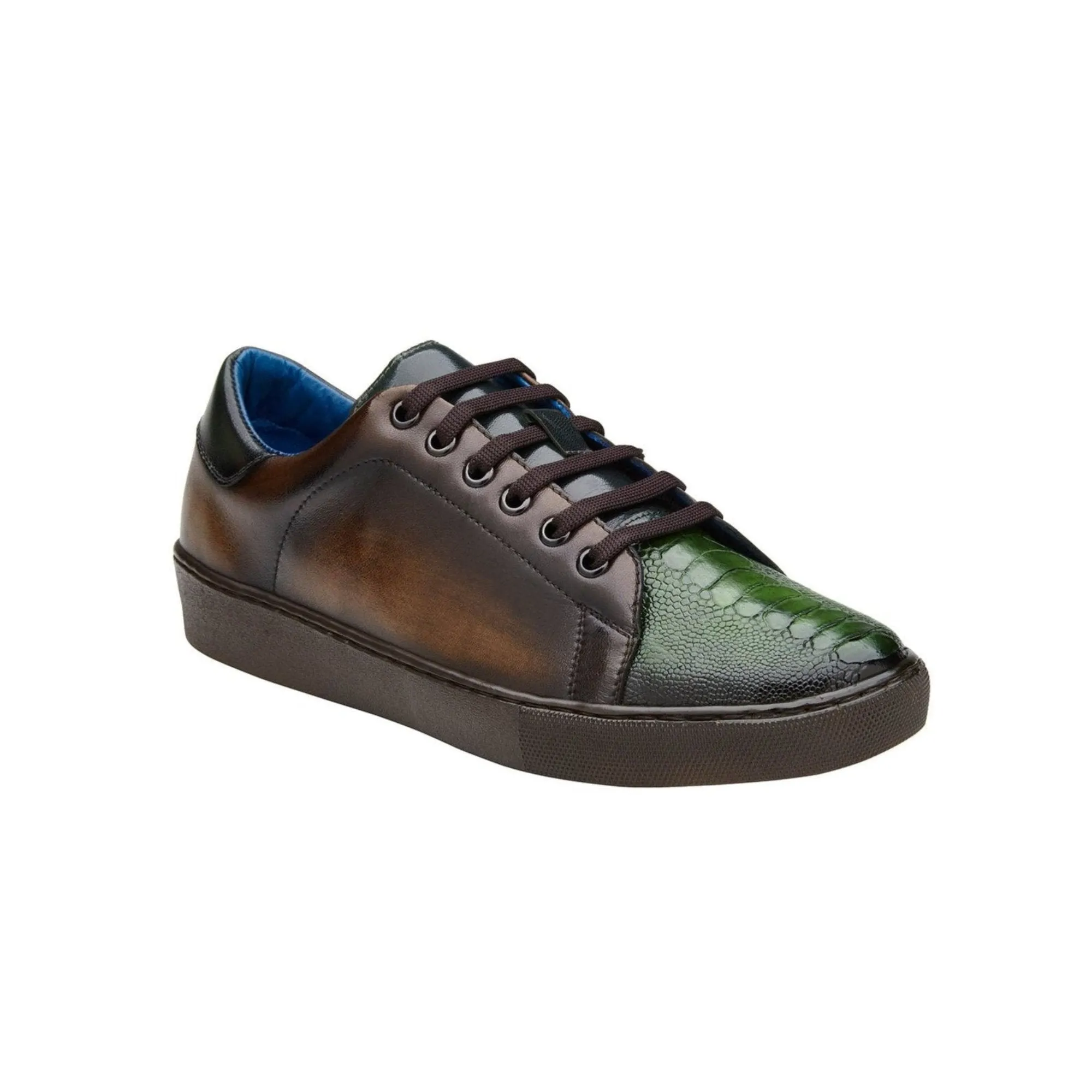 Belvedere Exotic Skin Shoes Belvedere Stone in Chocolate Brown / Forest Ostrich & Italian Leather Sneakers