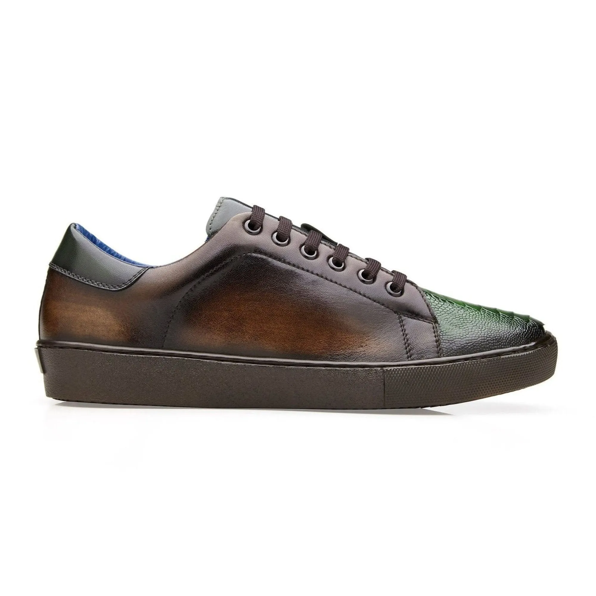 Belvedere Exotic Skin Shoes Belvedere Stone in Chocolate Brown / Forest Ostrich & Italian Leather Sneakers