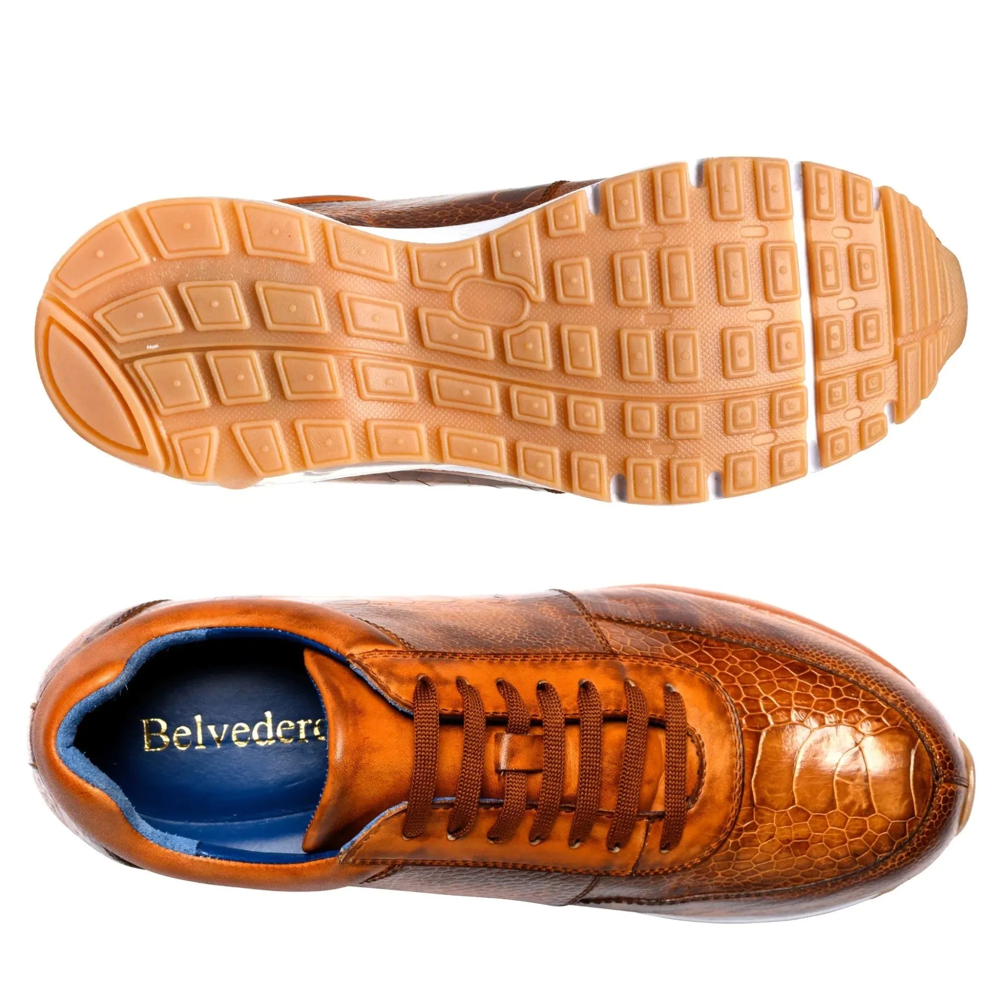 Belvedere Exotic Skin Shoes Belvedere Todd in Antique Brandy Genuine Ostrich Sneakers