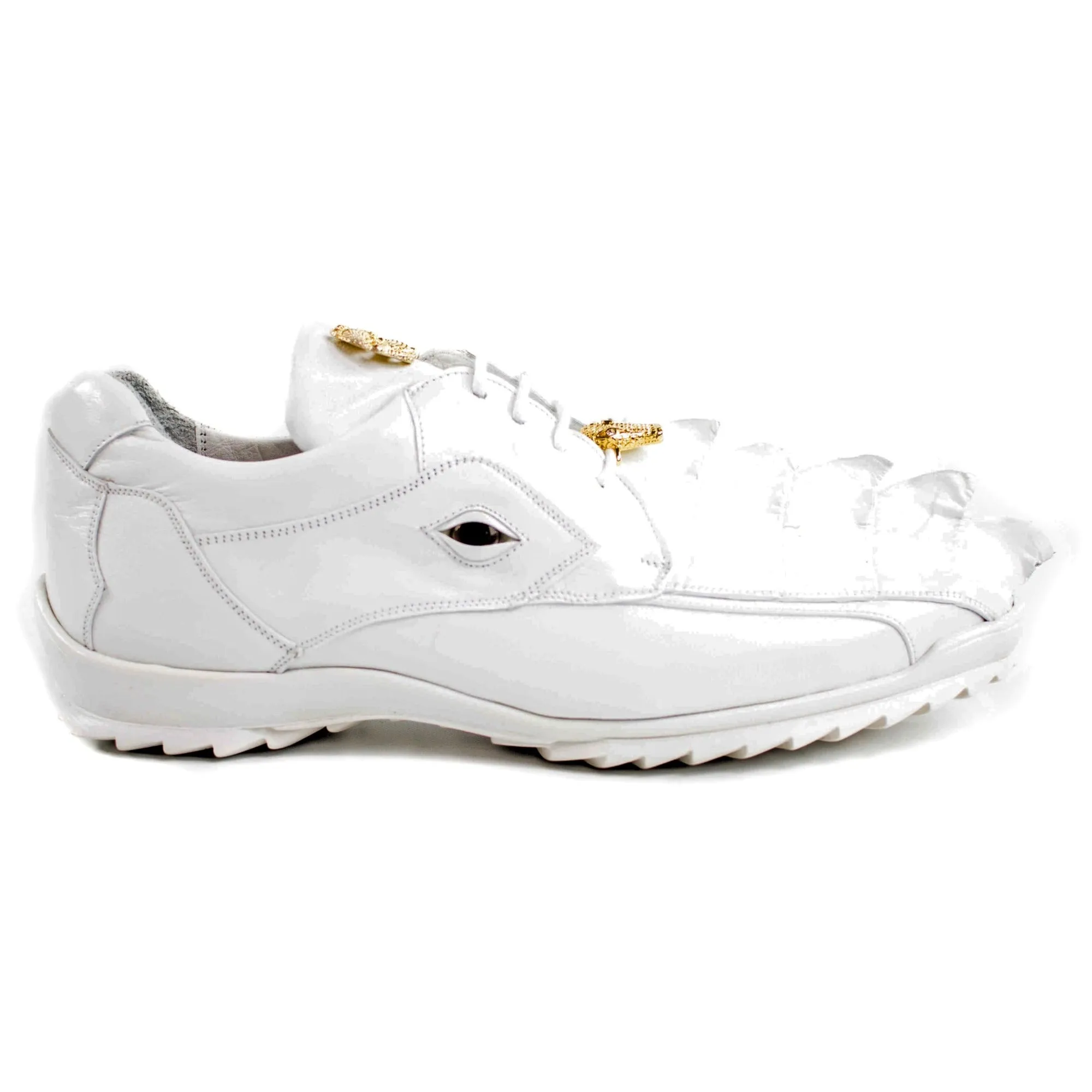 Belvedere Exotic Skin Shoes Belvedere Vasco in White Genuine Hornback Crocodile & Soft Calf Sneakers