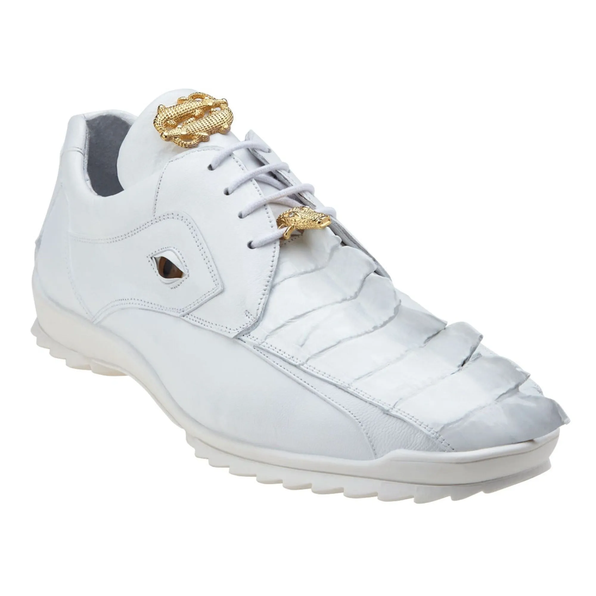 Belvedere Exotic Skin Shoes Belvedere Vasco in White Genuine Hornback Crocodile & Soft Calf Sneakers