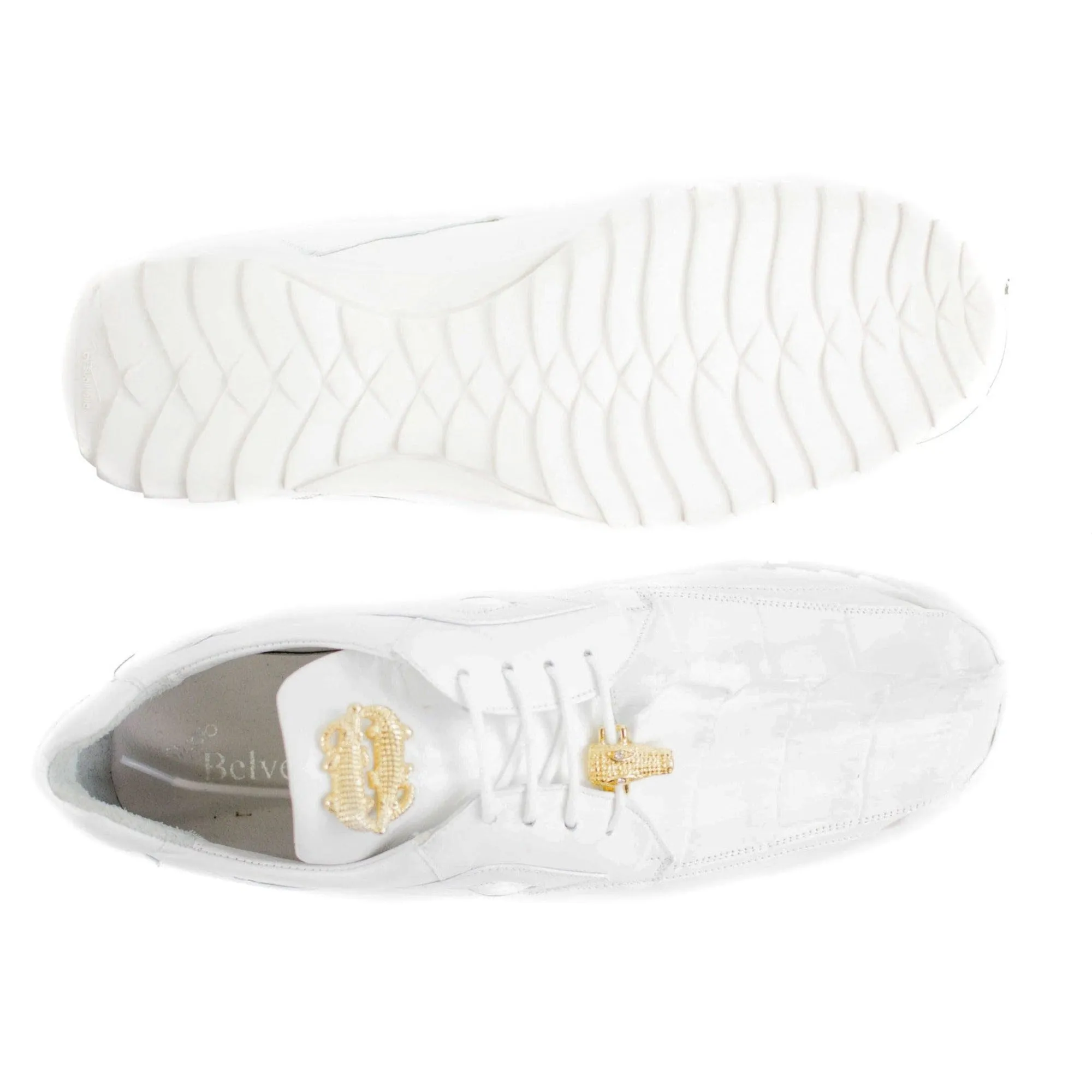 Belvedere Exotic Skin Shoes Belvedere Vasco in White Genuine Hornback Crocodile & Soft Calf Sneakers