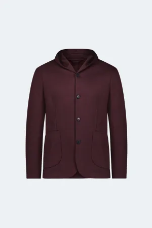 Burgundy Knit Hooded Button Sportcoat