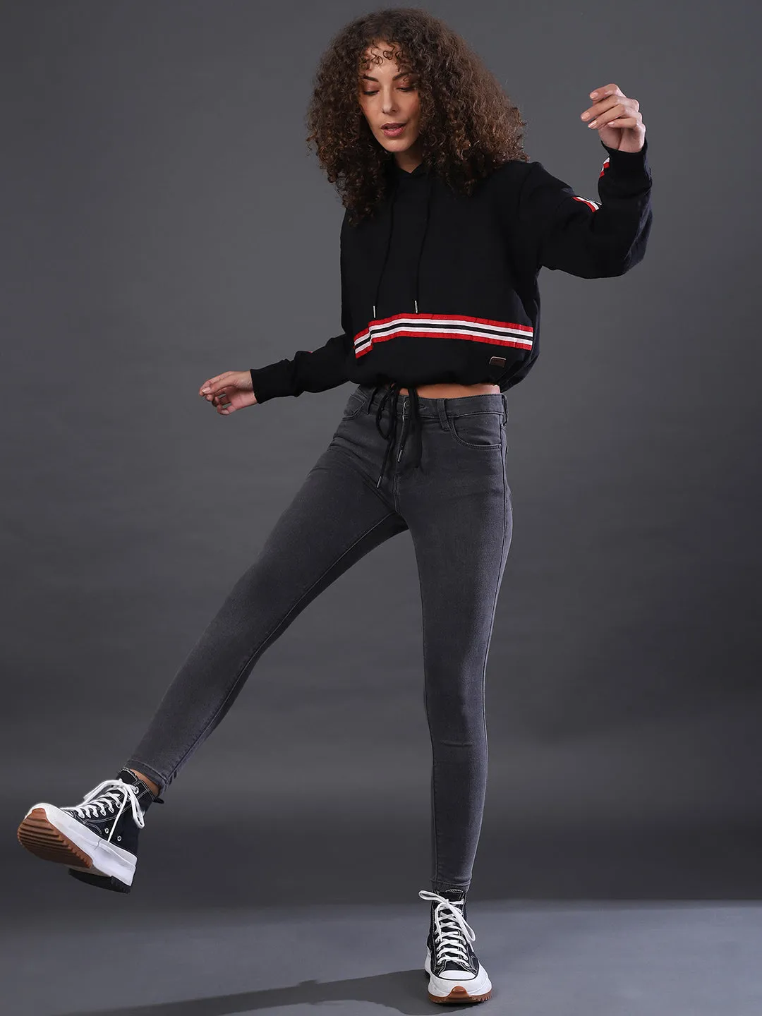 Campus Sutra Women Striped Stylish Casual Sweatshirts