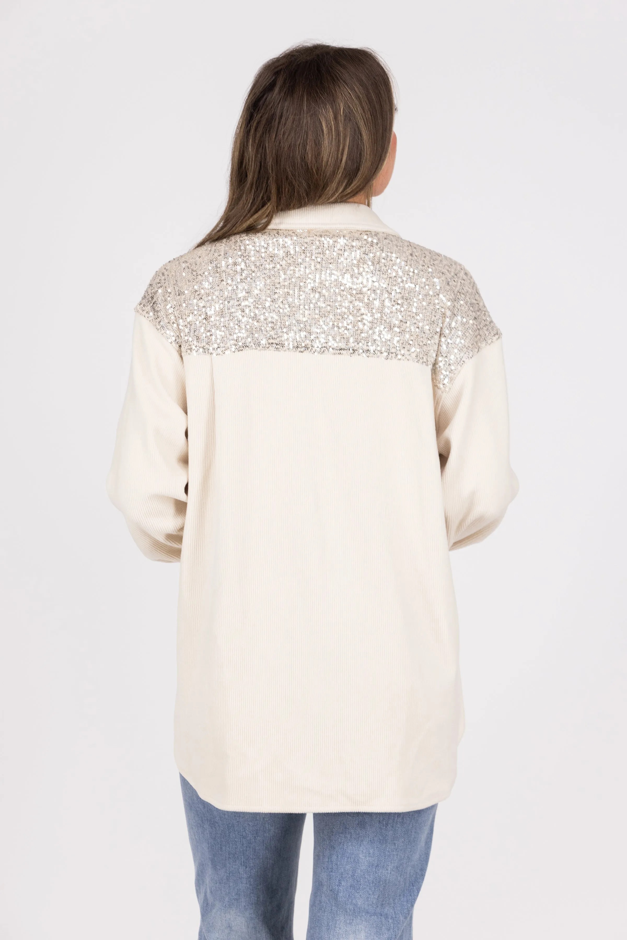 Can't Miss It Women's Sequin Corduroy Shacket
