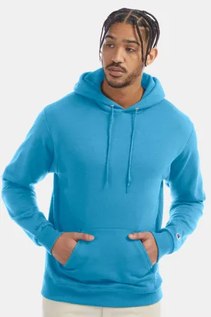 Champion Mens Double Dry Eco Moisture Wicking Fleece Hooded Sweatshirt Hoodie w/ Pouch Pocket - Lagoon Blue