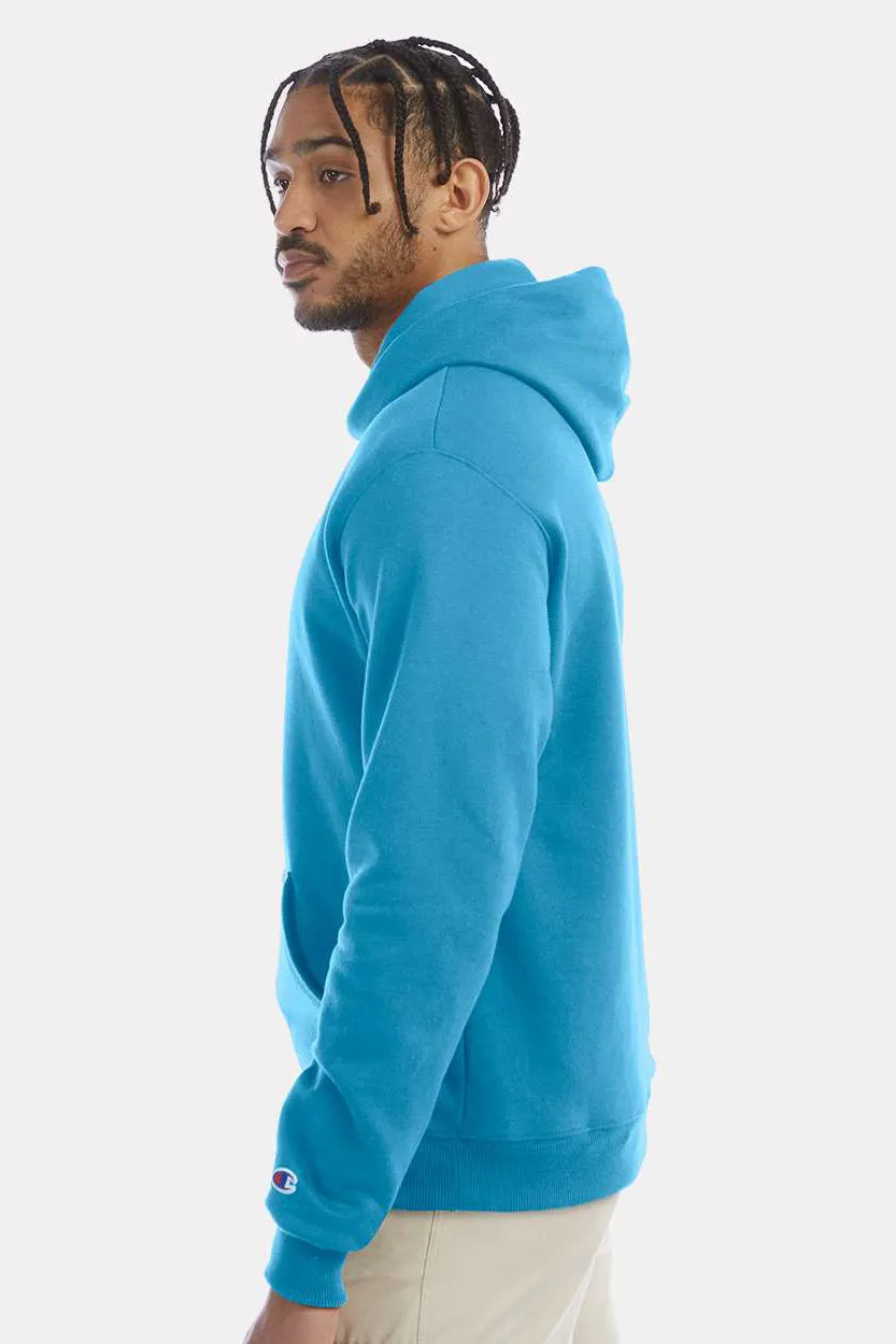 Champion Mens Double Dry Eco Moisture Wicking Fleece Hooded Sweatshirt Hoodie w/ Pouch Pocket - Lagoon Blue