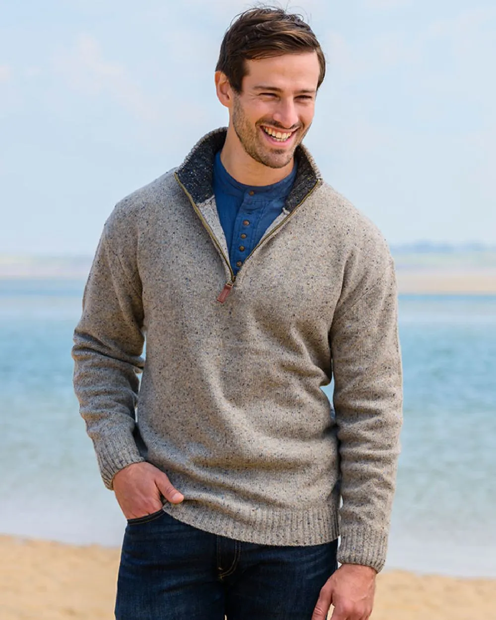 Clothing Aran Woollen Mills Aran Wool Zip Neck Sweater