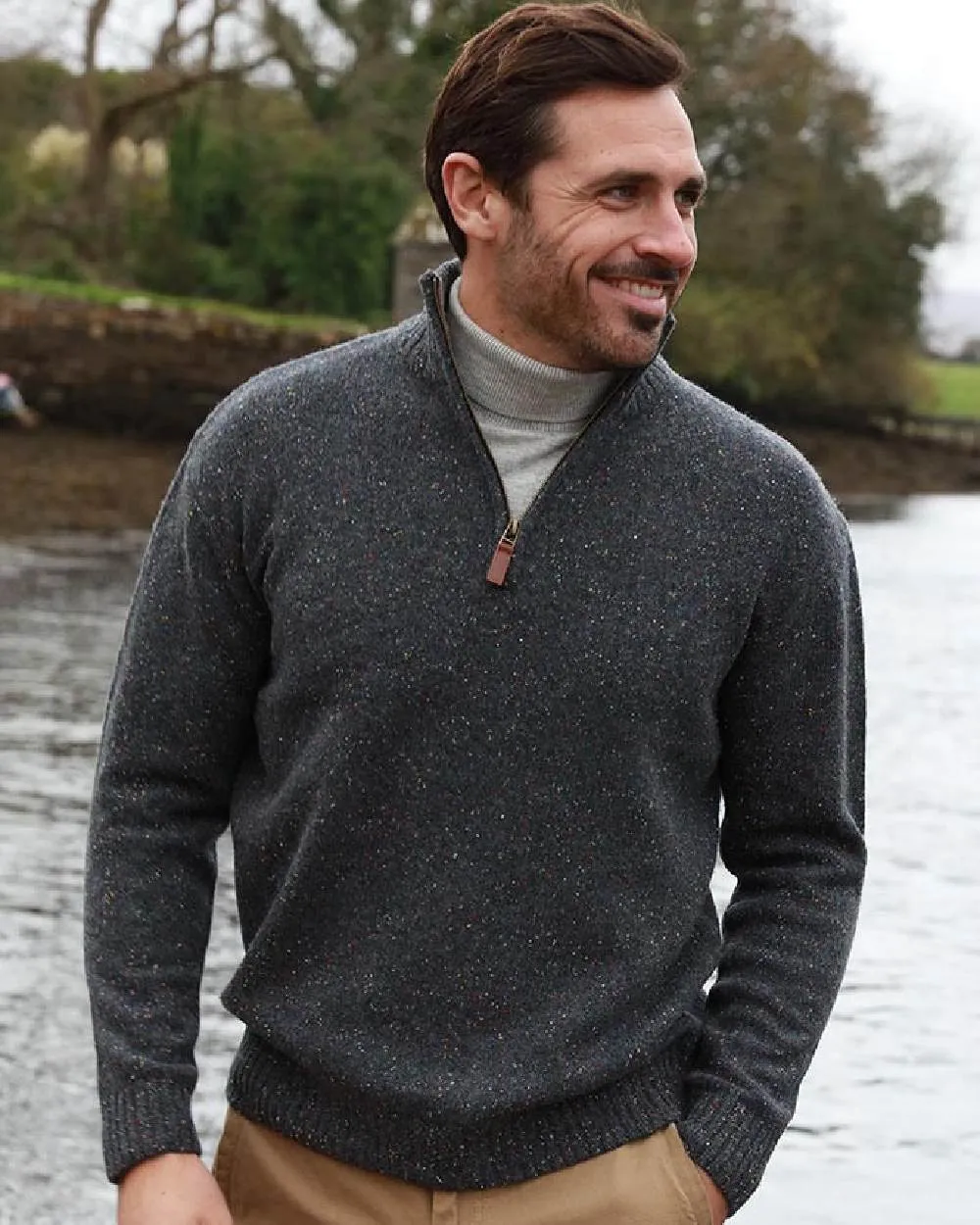 Clothing Aran Woollen Mills Aran Wool Zip Neck Sweater