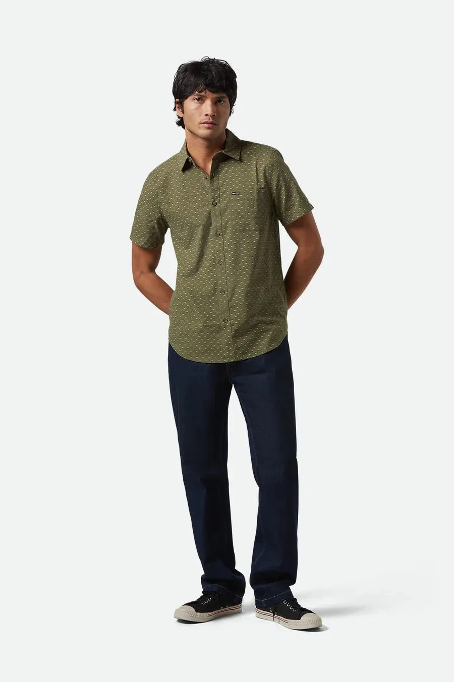 Clothing Brixton Men Charter Print Short Sleeve Woven - Ivy Green/Micro Floral