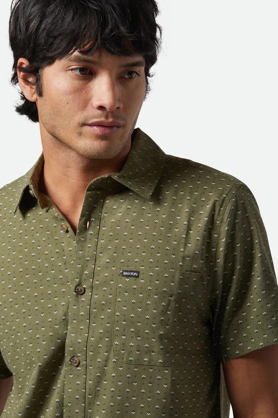 Clothing Brixton Men Charter Print Short Sleeve Woven - Ivy Green/Micro Floral