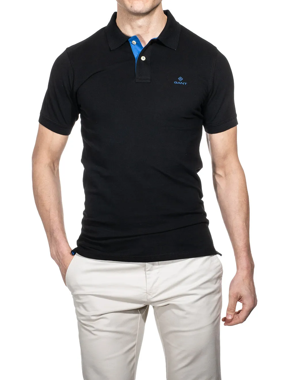 Contrast Collar Piqué Polo Shirt Black