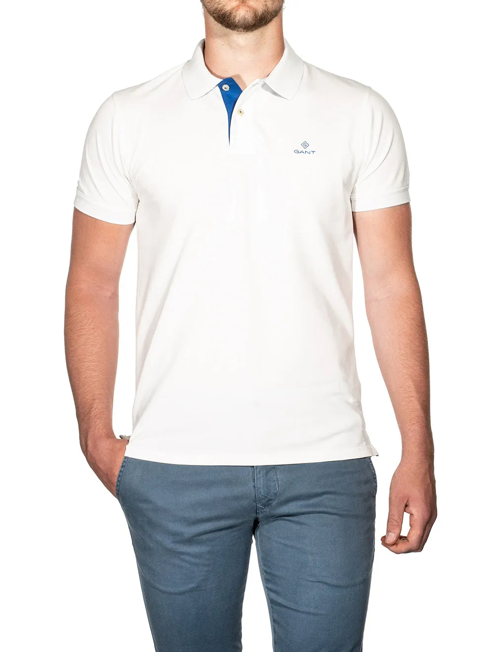 Contrast Collar Piqué Polo Shirt Eggshell