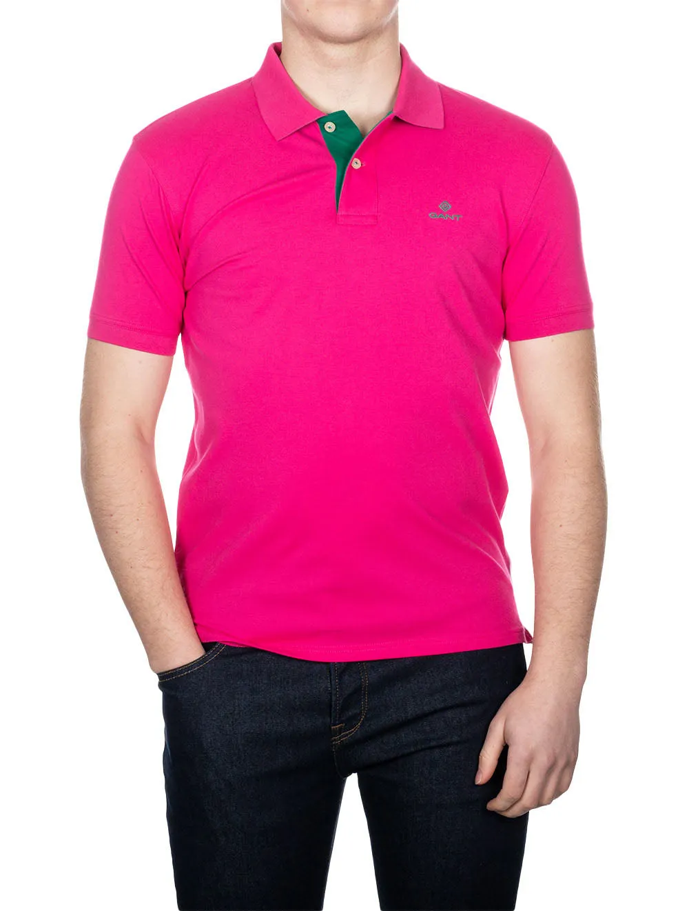 Contrast Collar Piqu�� Polo Shirt Hyper Pink