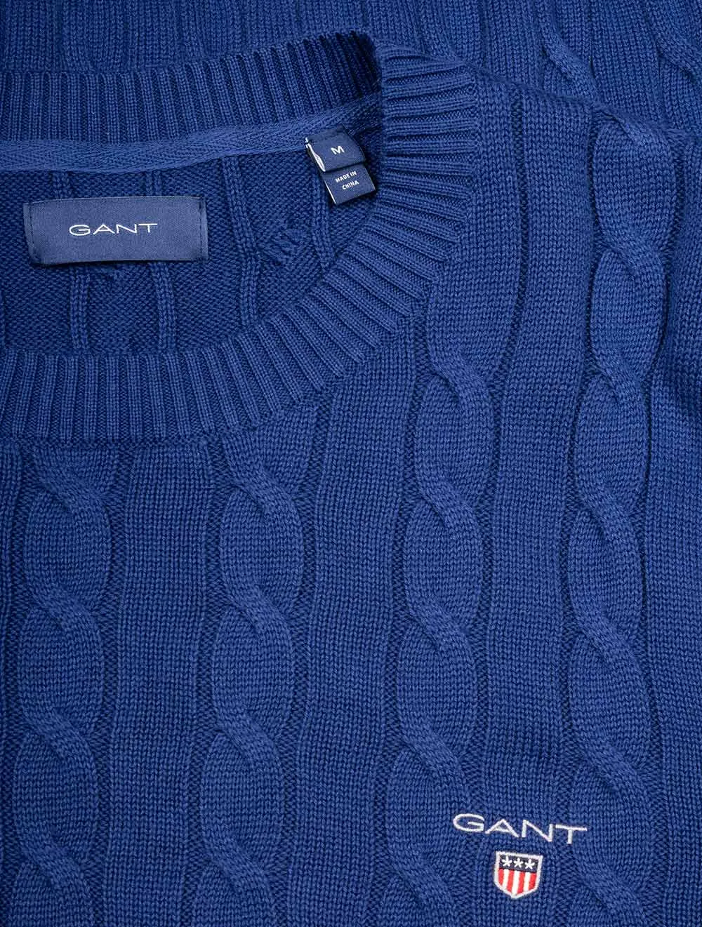 Cotton Cable Crew Neck Sweater Deep Blue