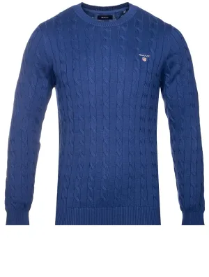 Cotton Cable Crew Neck Sweater Deep Blue