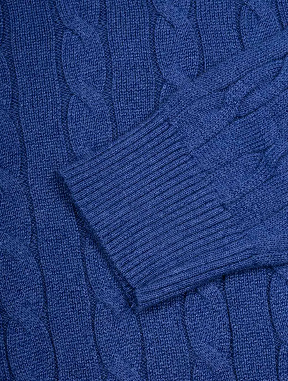 Cotton Cable Crew Neck Sweater Deep Blue