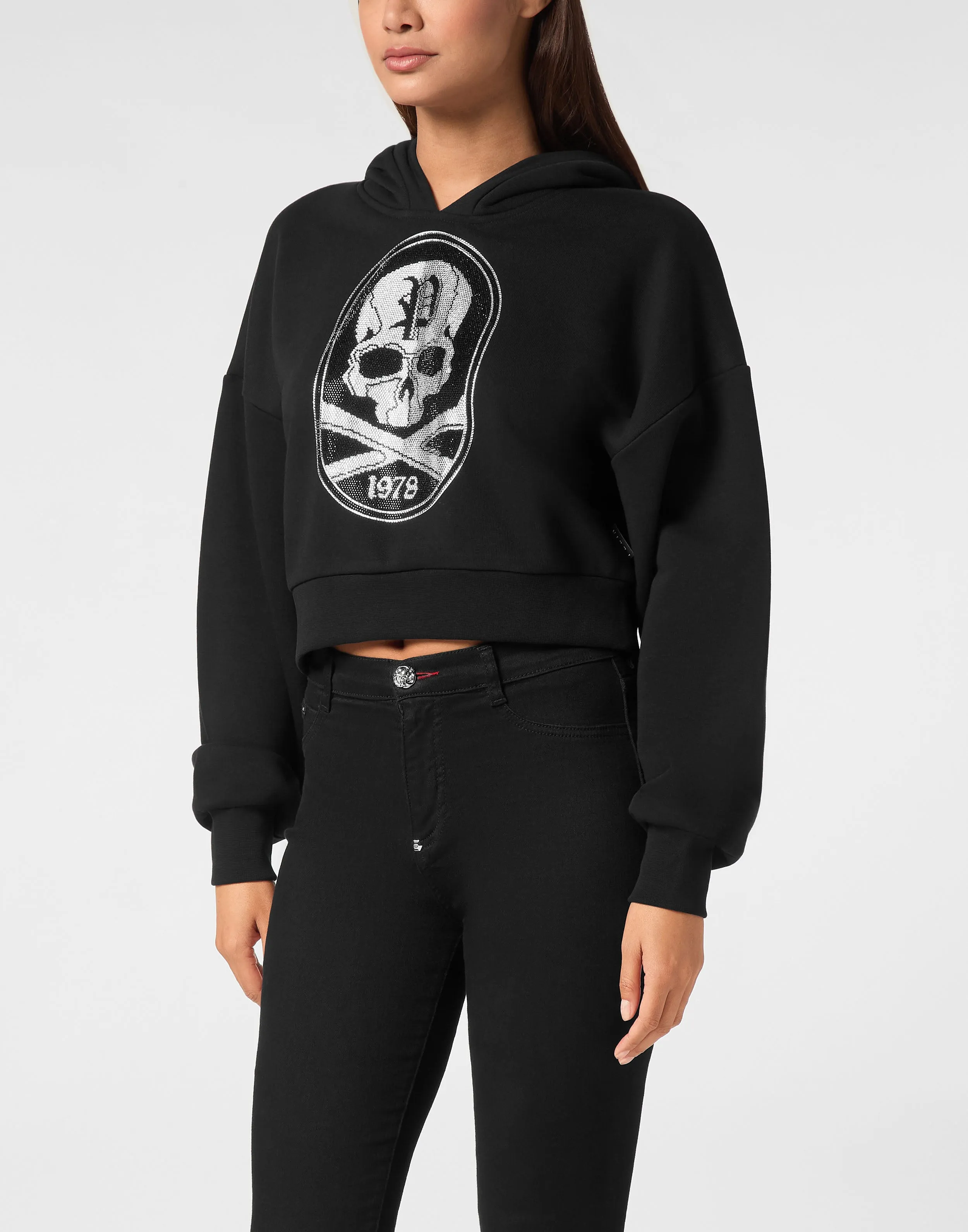 Cropped Hoodie Sweatshirt Strass Skull&amp;Bones