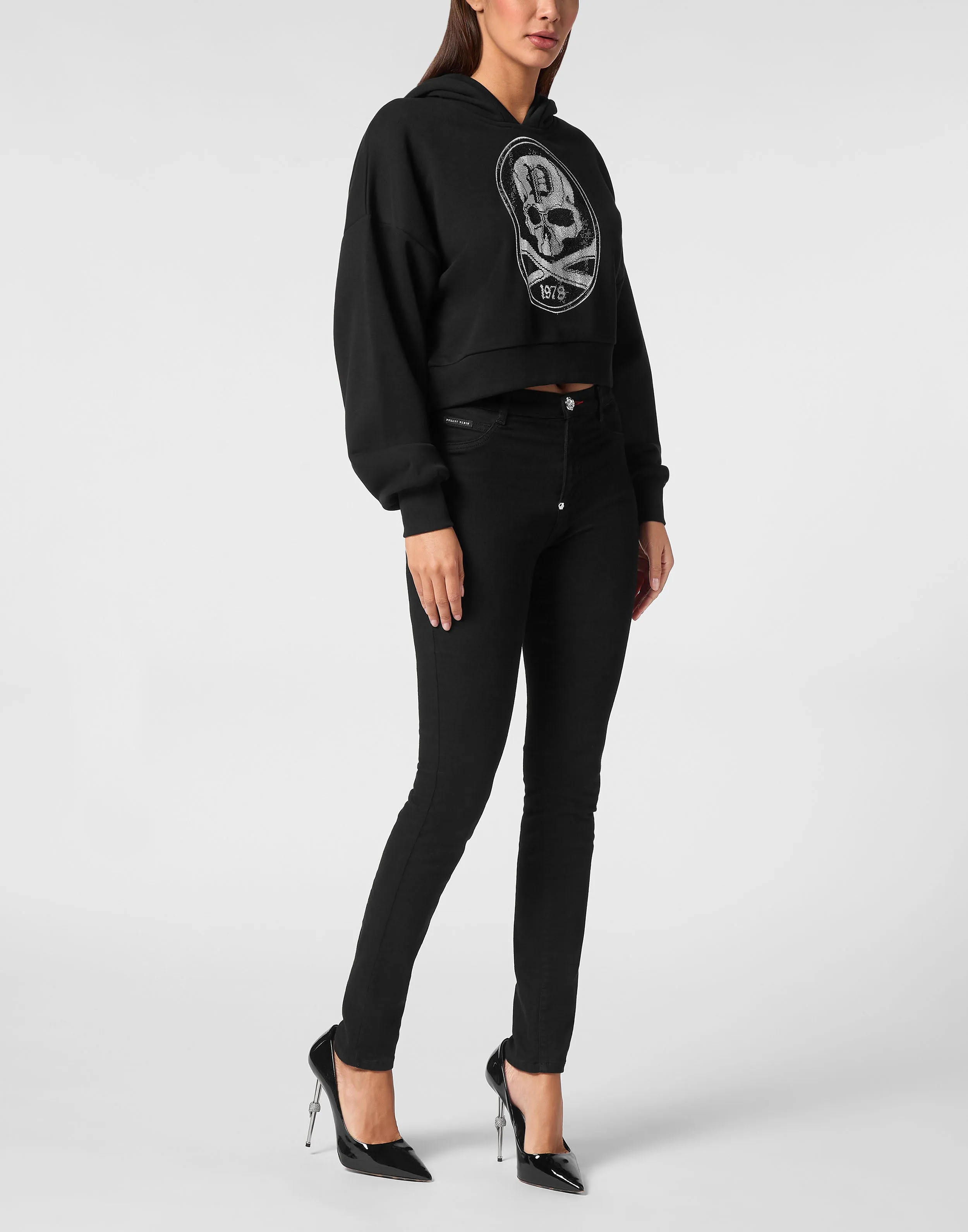 Cropped Hoodie Sweatshirt Strass Skull&amp;Bones