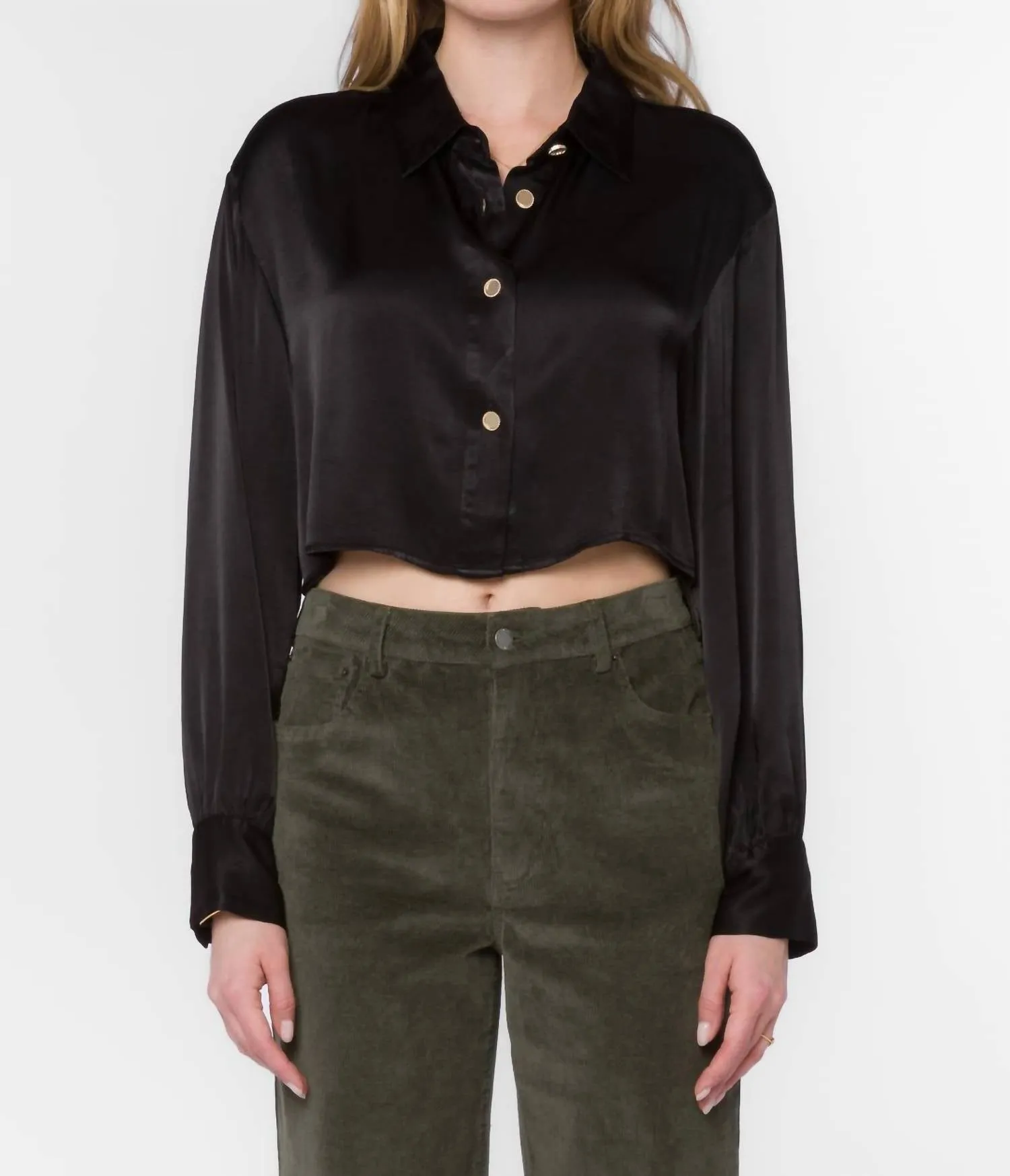 Denver Crop Satin Top In Black