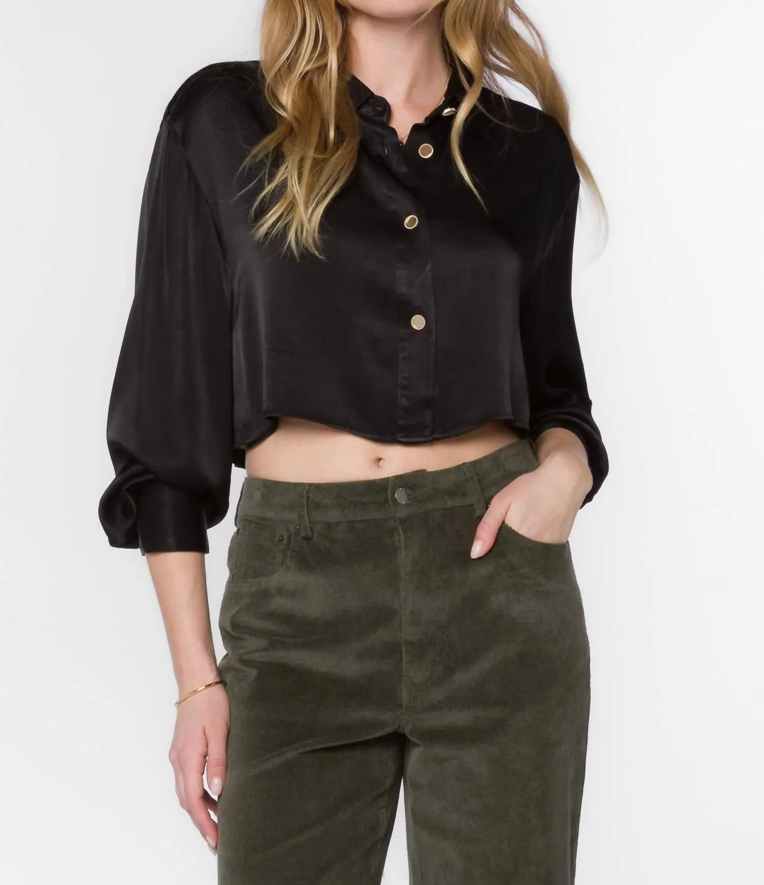 Denver Crop Satin Top In Black