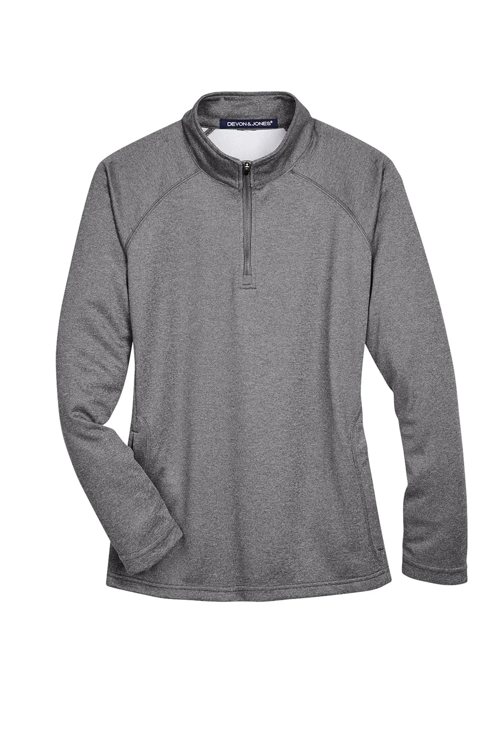 Devon & Jones Womens Compass Stretch Tech Moisture Wicking 1/4 Zip Sweatshirt w/ Pockets - Heather Dark Grey