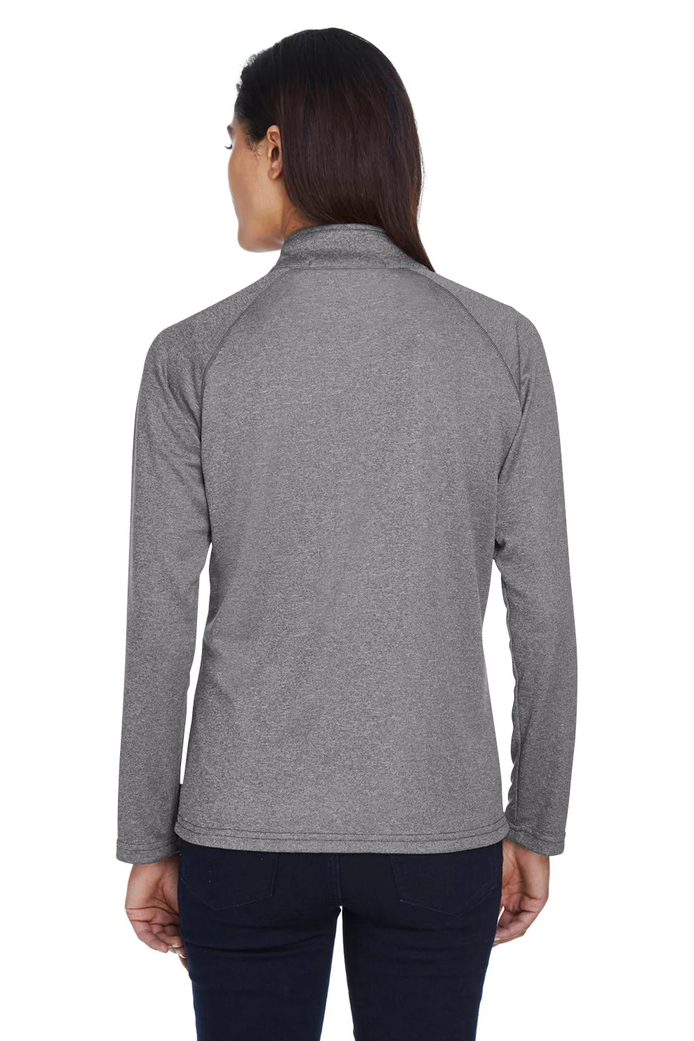Devon & Jones Womens Compass Stretch Tech Moisture Wicking 1/4 Zip Sweatshirt w/ Pockets - Heather Dark Grey