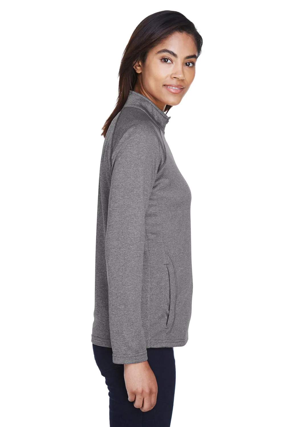 Devon & Jones Womens Compass Stretch Tech Moisture Wicking 1/4 Zip Sweatshirt w/ Pockets - Heather Dark Grey