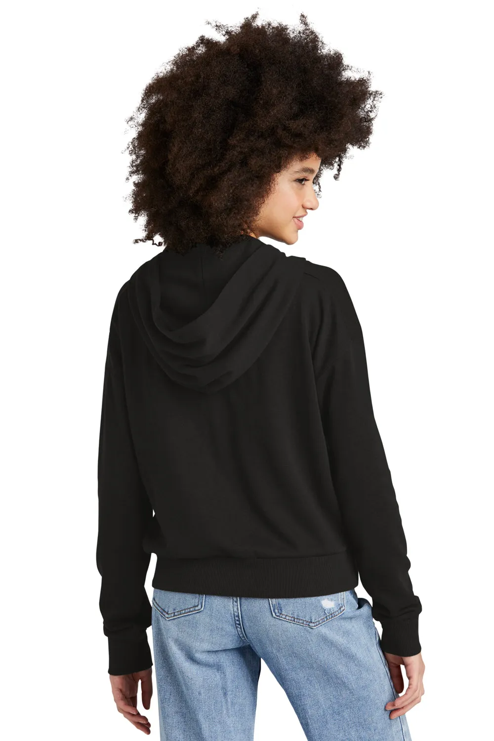 District Womens Perfect Tri Fleece 1/4 Zip Hooded Sweatshirt Hoodie w/ Pouch Pocket - Black