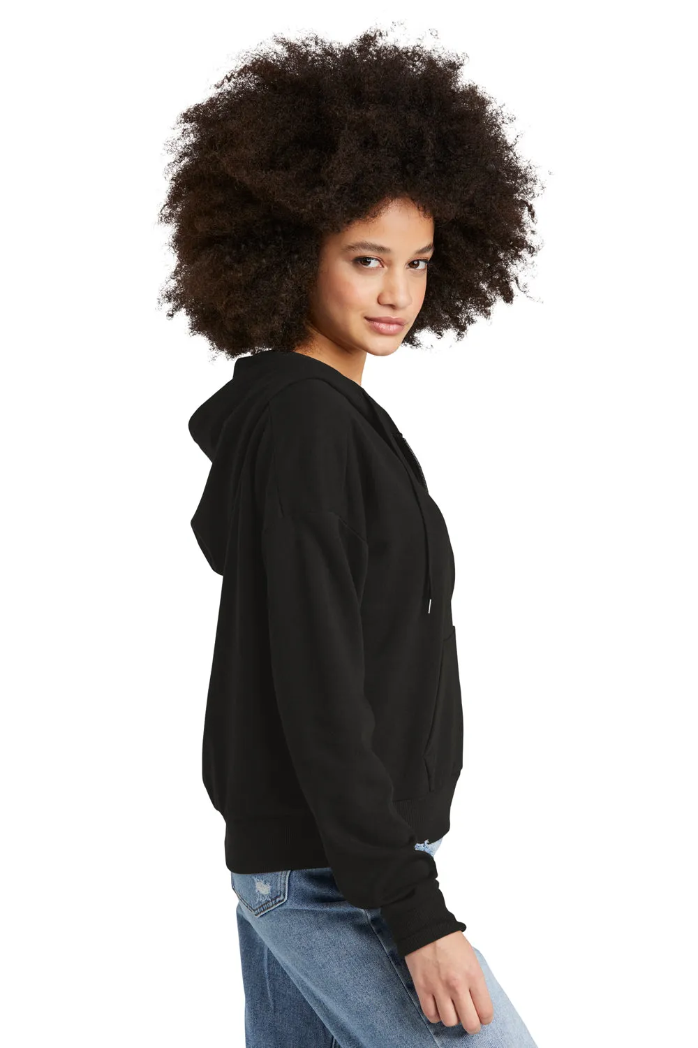 District Womens Perfect Tri Fleece 1/4 Zip Hooded Sweatshirt Hoodie w/ Pouch Pocket - Black