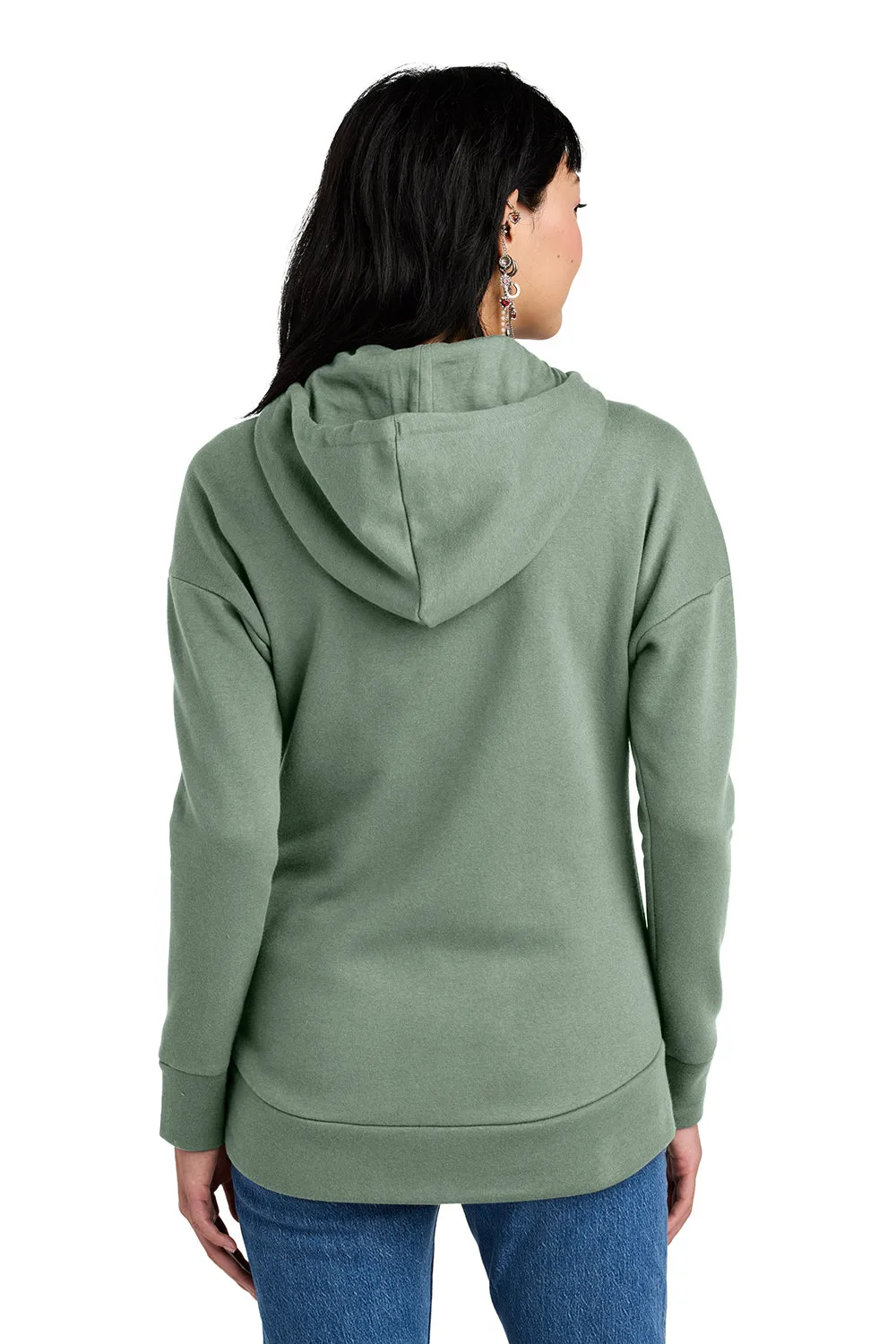 District Womens Perfect Weight Fleece Full Zip Hooded Sweatshirt Hoodie w/ Pockets - Laurel Green