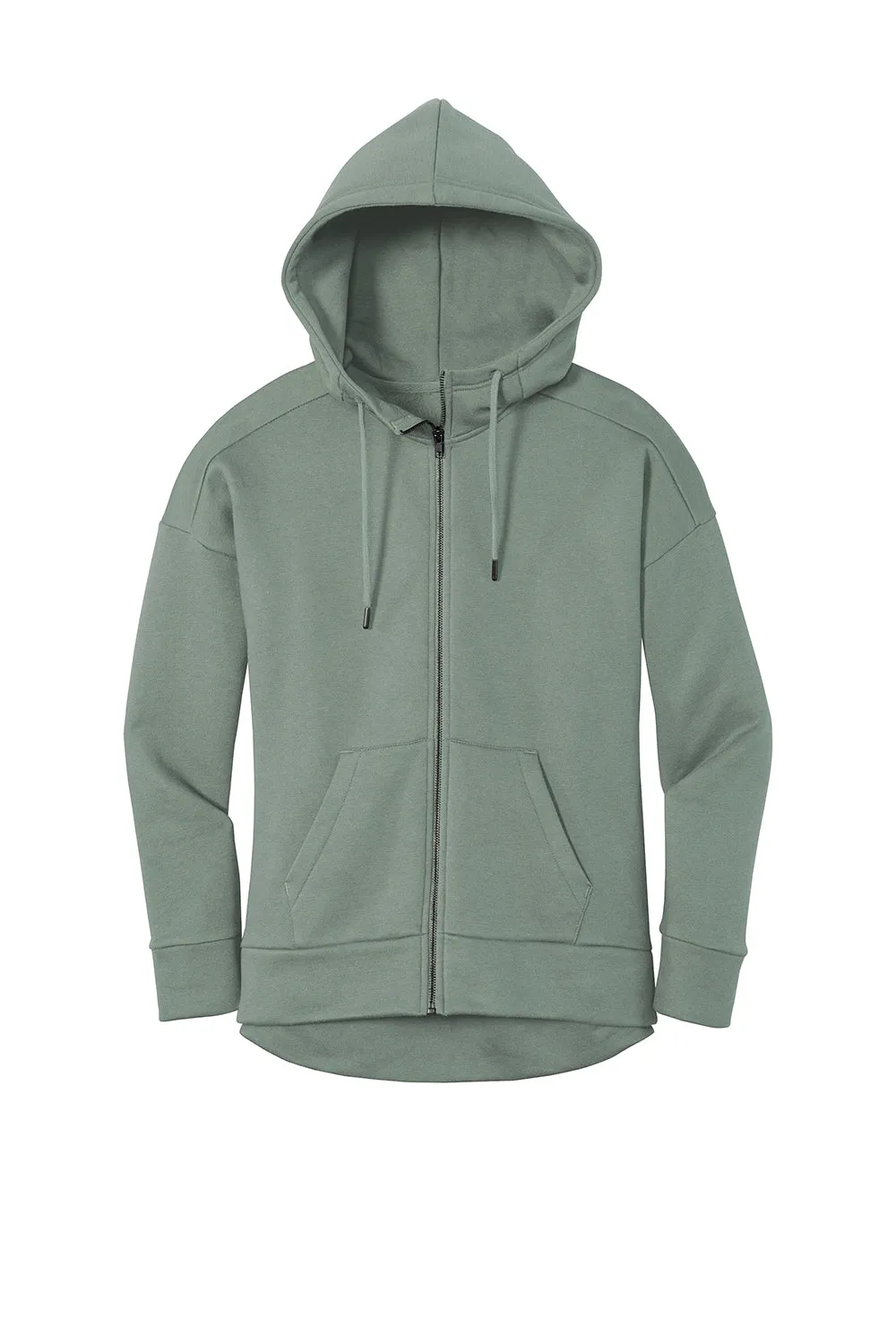 District Womens Perfect Weight Fleece Full Zip Hooded Sweatshirt Hoodie w/ Pockets - Laurel Green
